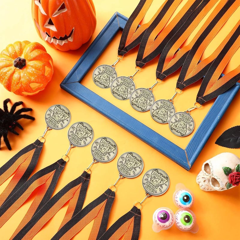 Kenning 20 Pcs Halloween Medals 2" Bronzy Contest Award Medals with Neck Ribbon for Halloween Party Prizes Decoration - Image 3